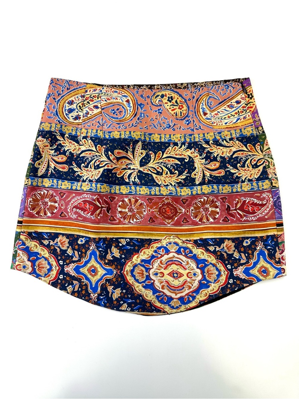 Zara Satin Print Mini Skirt Paisley Boho Side Zip Medium